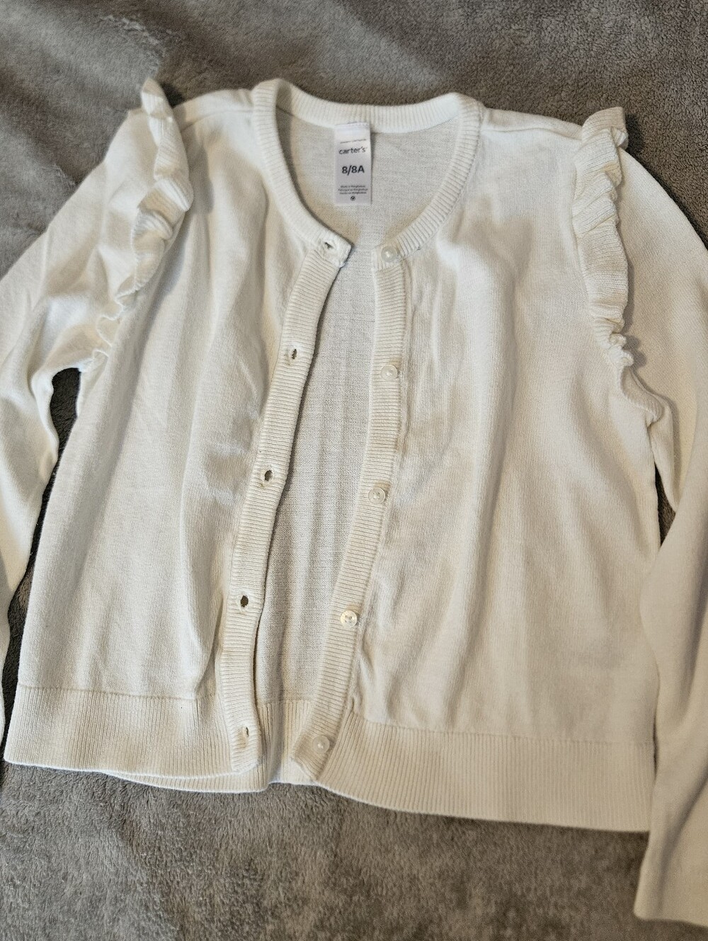 Carter's Off White Ruffle Shoulder Cardigan